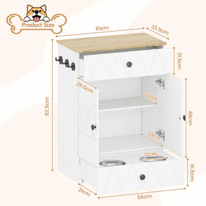White pet cabinet with dimensions labeled on a white background
