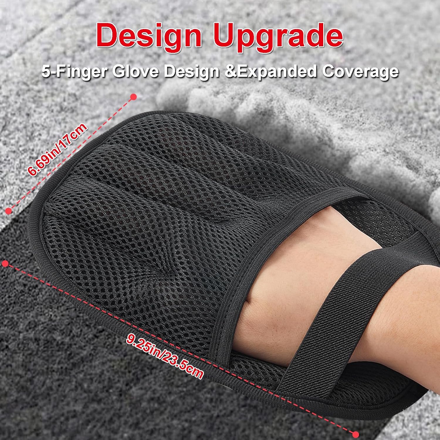 Black mesh glove with measurements on a gray background at Pet Servo