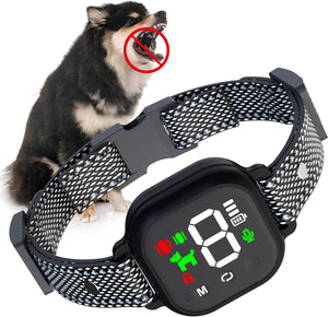 Dog collar with digital display and mesh design, featuring a dog in the background at Pet Servo