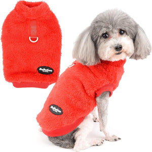 Red Cozy Fleece Dog Sweater – Winter Warm w/D-Ring - Petservo