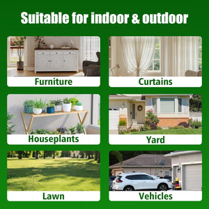 Collage of images showing products suitable for indoor, outdoor, furniture, curtains, houseplants, yard, lawn, and vehicles at Pet Servo