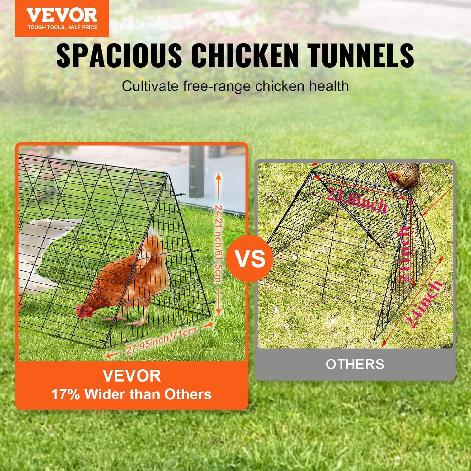 VEVOR Chicken Run Tunnels Portable Chicken Coop 729 x 200 x 61.5cm (LxWxH)