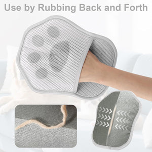 Gray foot scrubber with textured surface being used on a foot, with text indicating use method at Pet Servo