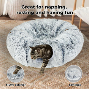 PaWz - Large Cat Tunnel Bed with Central Soft Mat, Fluffy Cat Cave Donut Tunnel at Pet Servo