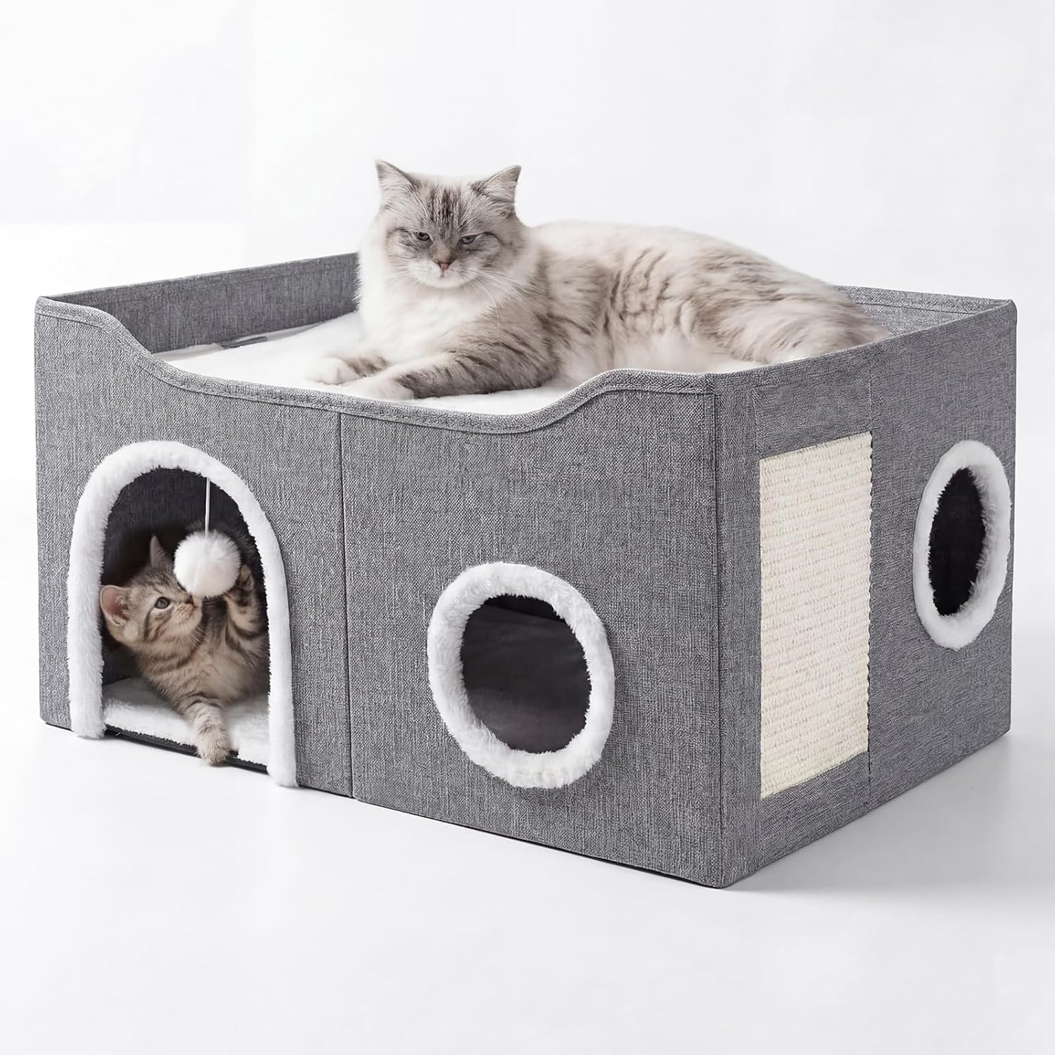 Pawz Large Enclosed Bed with Scratch Pad House for Indoor Cats, Grey at Pet Servo
