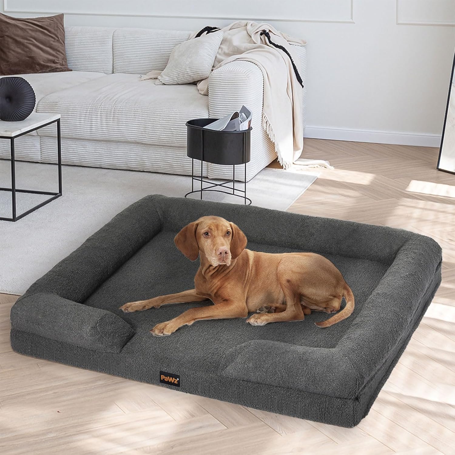 PaWz - XL Memory Foam Pet Sofa Bed with Removable Washable Fluffy Cover (Grey) at Pet Servo