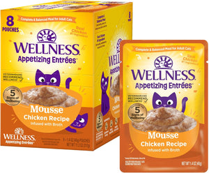 Wellness Appetizing Entrées Mousse Chicken Recipe cat food packaging on a white background at Pet Servo