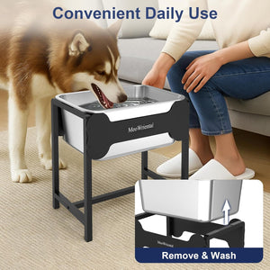 Dog drinking from a portable pet water bowl with a person sitting on a couch in the background at Pet Servo
