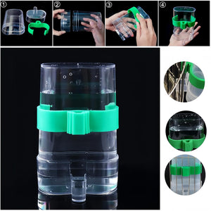 Green and clear plastic container assembly process on a black background at Pet Servo