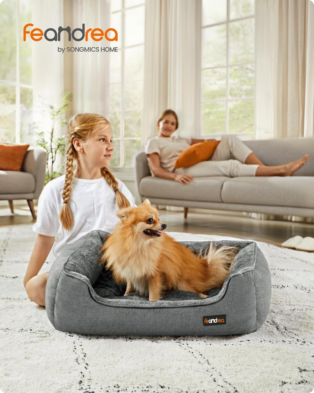 Feandrea - Dog Bed, Linen Look, Washable Cover