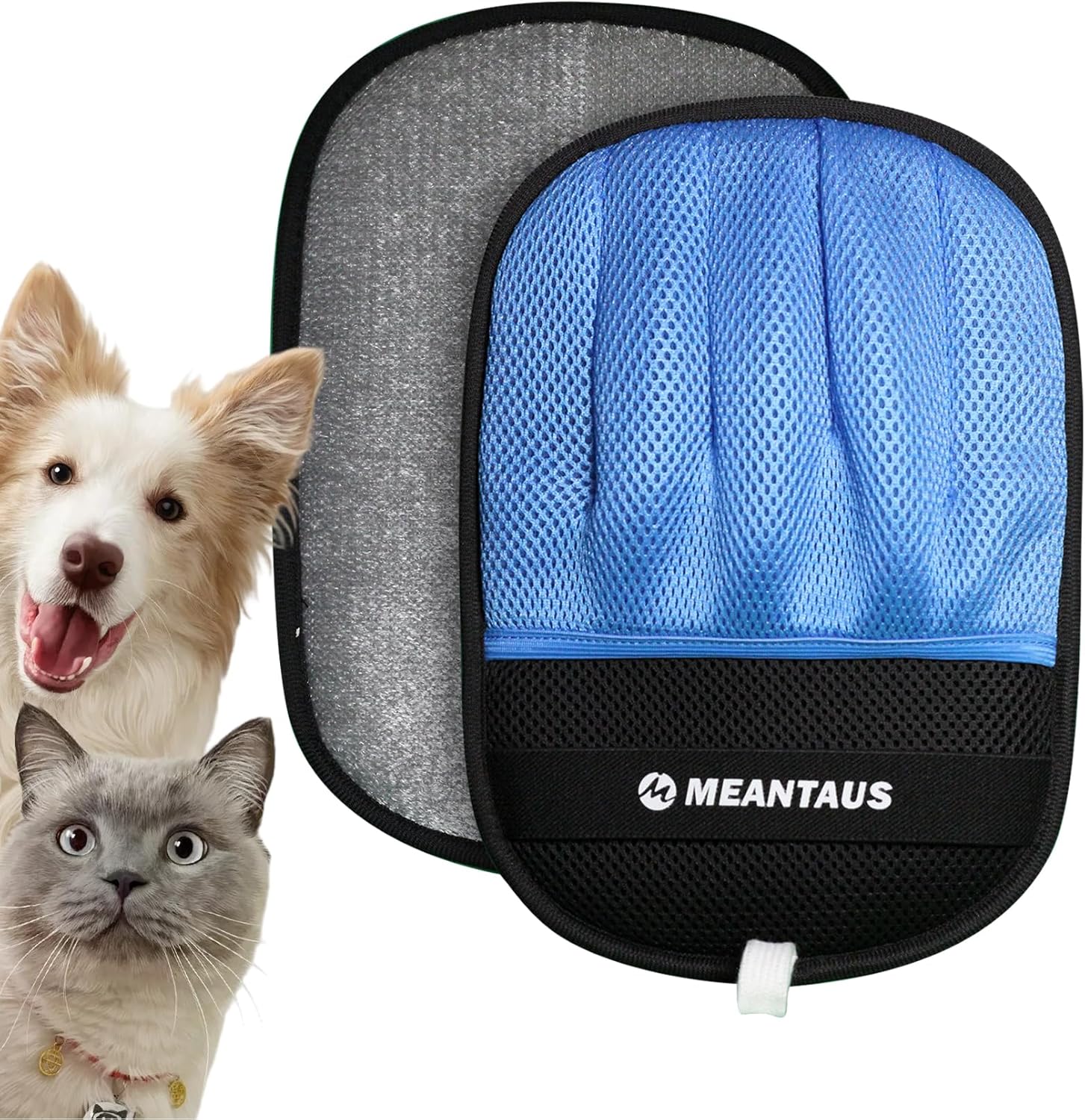 Pet cooling pad with MEANTAU brand logo, shown with a dog and cat for scale at Pet Servo