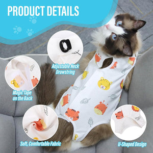 Viiotu - Soft Post-Surgery Recovery Suit for Female Cats, Forest Animals at Pet Servo