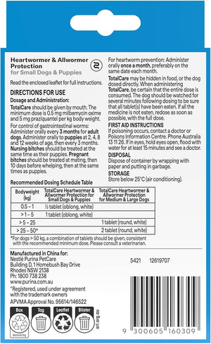 Package of heartworm and allwormer protection for small dogs and puppies with directions and dosages at Pet Servo