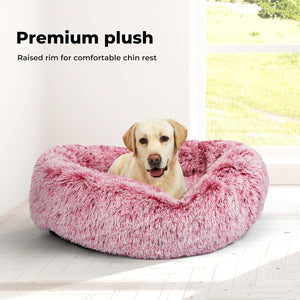 PaWz - Dog Cat Soft Warm Washable Kennel Round Calming Donut Bed (Pink) at Pet Servo
