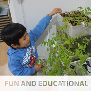 Child in a blue hoodie interacting with plants in a home setting at Pet Servo
