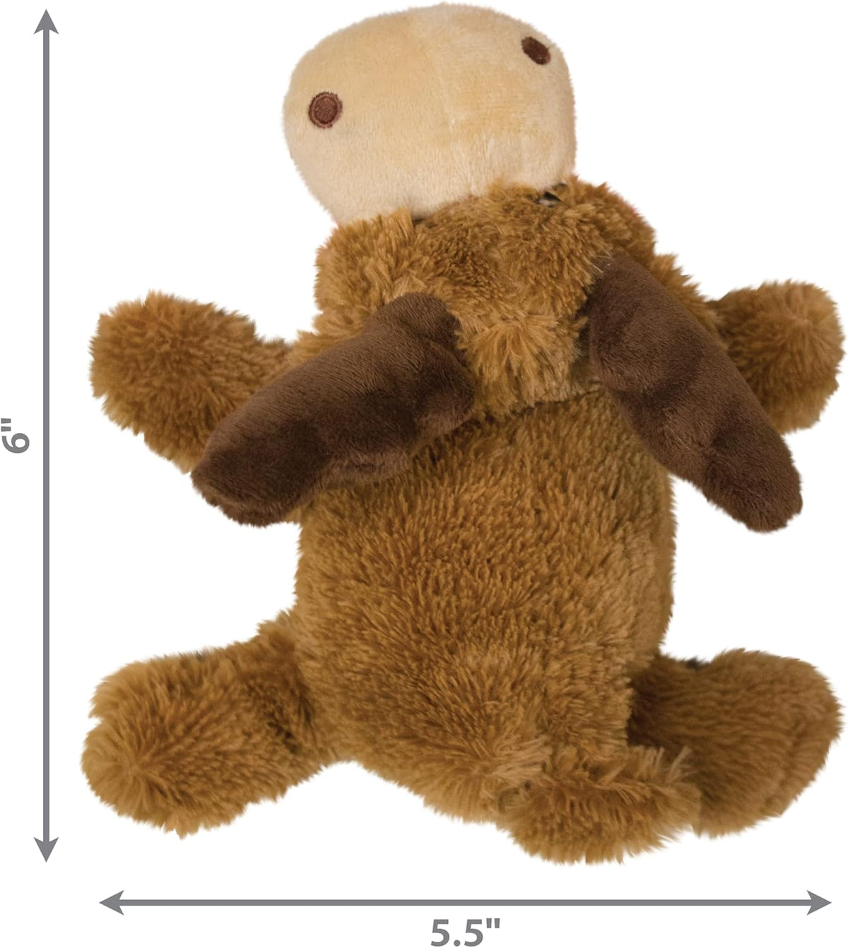 Brown plush toy with dimensions indicated on a white background at Pet Servo