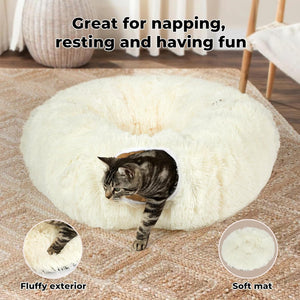 PaWz - Large Cat Tunnel Bed with Central Soft Mat, Fluffy Cat Cave Donut Tunnel at Pet Servo