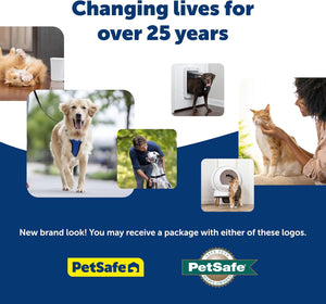 Advertisement for PetSafe with images of pets and text 'Changing lives for over 25 years' at Pet Servo
