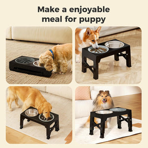 Pawz 2-in-1 Stainless Steel Foldable 4 Height Raised Bowl Stand for Small to Large Dogs at Pet Servo