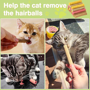 Collage of cats eating hairball treats with text 'Help the cat remove the hairballs' on a green background at Pet Servo