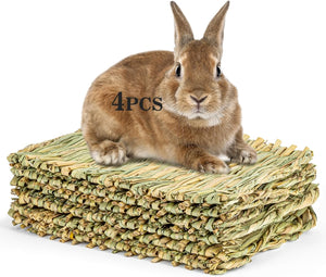 Brown rabbit on a stack of green hay mats with '4PCS' text at Pet Servo