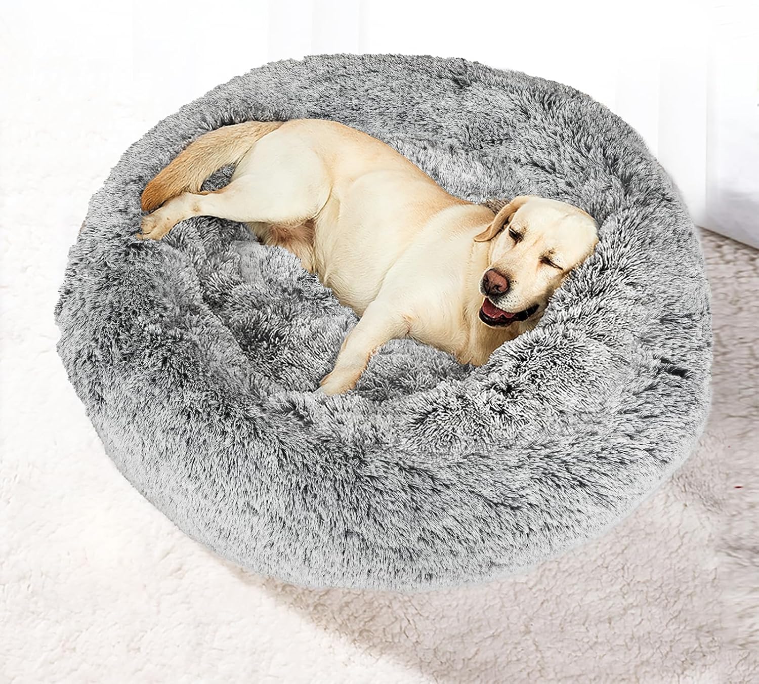 PaWz Dog Cat Fluffy Donut Calming Nest Bed with Removable Machine Washable Cover (Charcoal) at Pet Servo