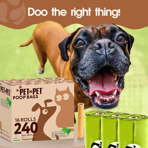 Pet product packaging with a dog and text 'Doo the right thing!' on a green background