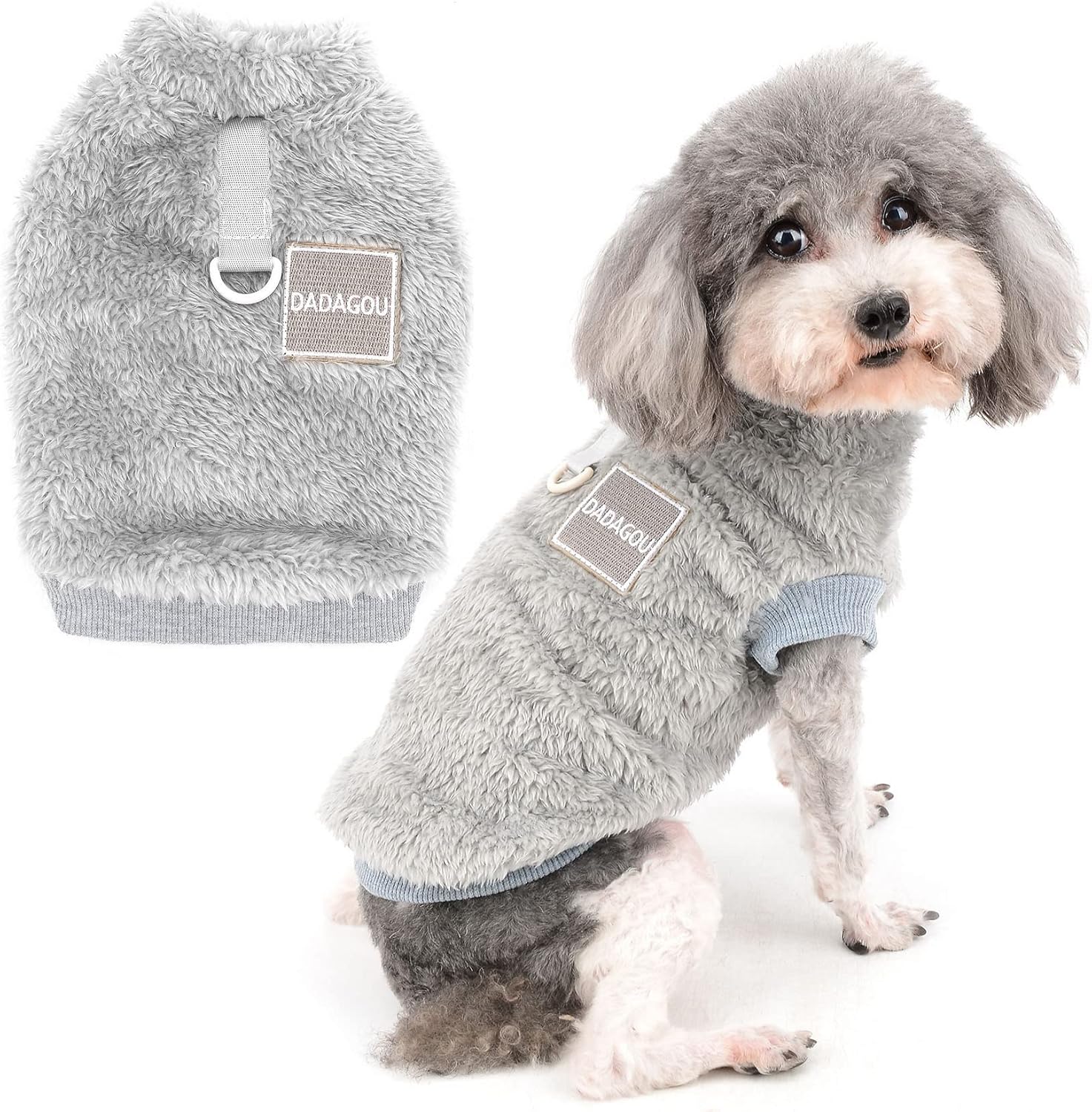 Grey Fleece Dog Sweater – Cozy Winter Wear w/D-Ring - Petservo