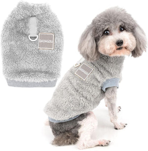 Grey Fleece Dog Sweater – Cozy Winter Wear w/D-Ring - Petservo