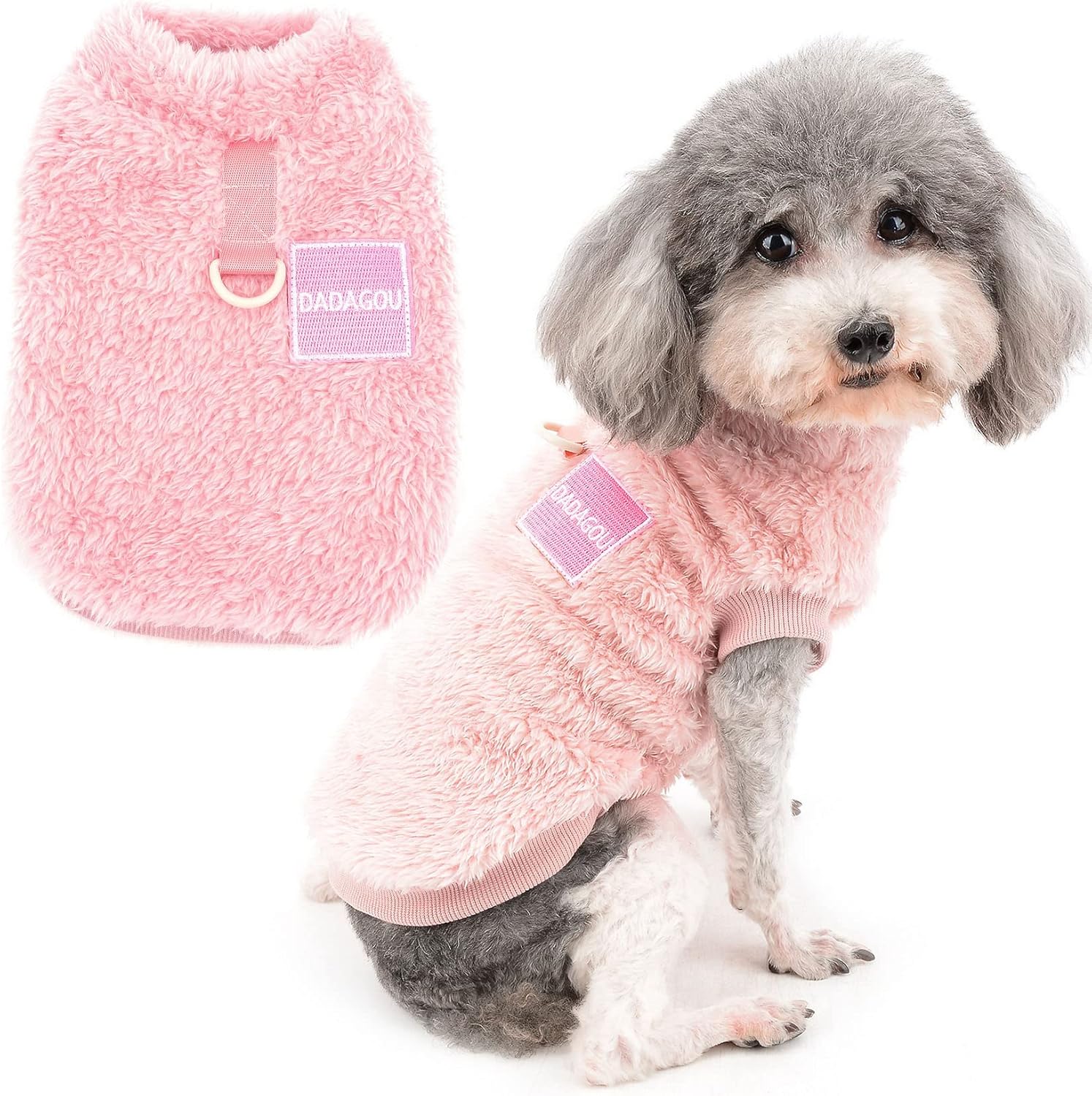 Pink Cozy Fleece Dog Sweater – Winter Warm w/D-Ring - Petservo