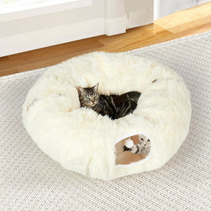 PaWz - Large Cat Tunnel Bed with Central Soft Mat, Fluffy Cat Cave Donut Tunnel at Pet Servo