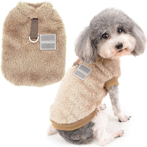 Brown Fleece Dog Sweater – Warm Winter Wear w/D-Ring - Petservo