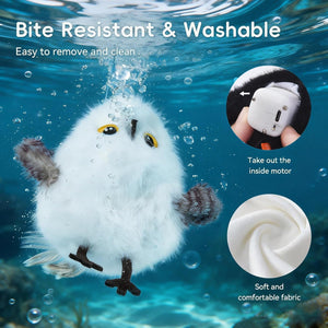Plush toy with text about bite resistance, wash ability, and features like taking out the inside motor and soft fabric at Pet Servo