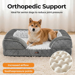 Pawz XL Orthopedic Rectangle Pet Bed with Supportive Foam Bolster Couch & Waterproof Lining at Pet Servo