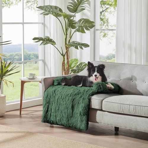 Charlie's - Shaggy Faux Fur Bolster Sofa Protector Pet Bed - Eden Green