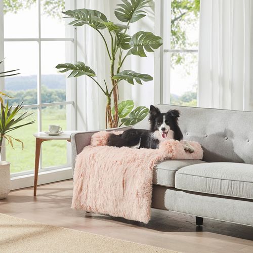 Charlie's - Shaggy Faux Fur Bolster Sofa Protector Pet Bed - Soft Beige