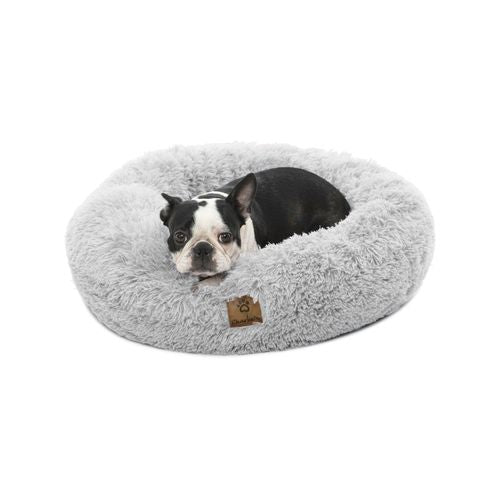 Charlie's - Shaggy Faux Fur Donut Calming Pet Nest Bed - Grey