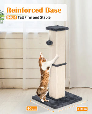 Cat climbing post with reinforced base, 84CM tall, 40CM wide, and 40CM deep, on a light background at Pet Servo