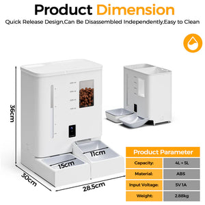 Shop Advwin - 2-in-1 Automatic Cat Feeder Waterer Set at Pet Servo image with dimentions