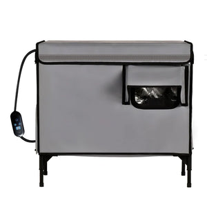 Gray portable heater with control panel on a white background