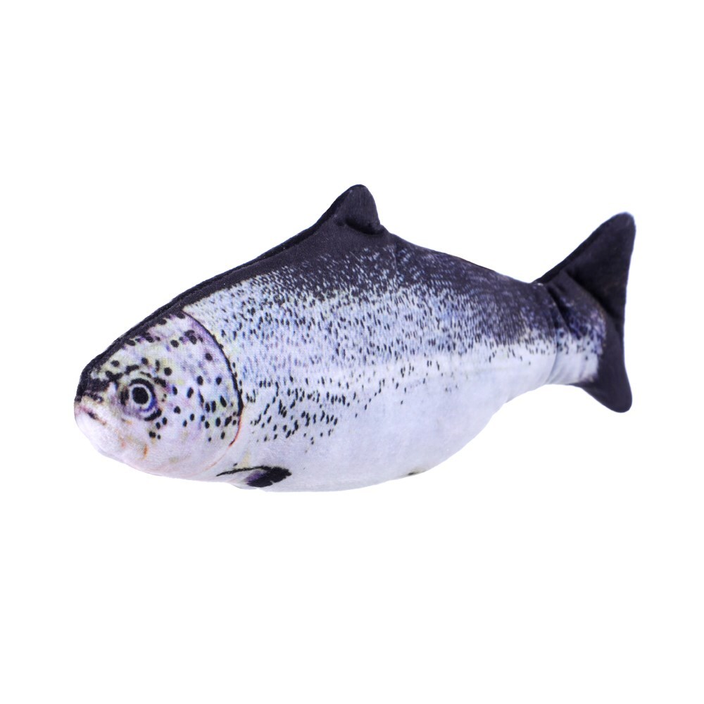 Fish-shaped toy with black and white pattern on a white background at Pet Servo