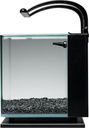 Small glass aquarium with black metal stand and handle on a white background at Pet Servo