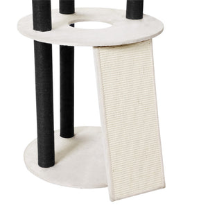 Cat tree with black legs and a beige scratching post on a white background at Pet Servo