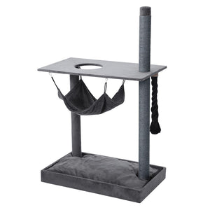 Cat play stand with hammock, scratching post, and platform on a white background at Pet Servo
