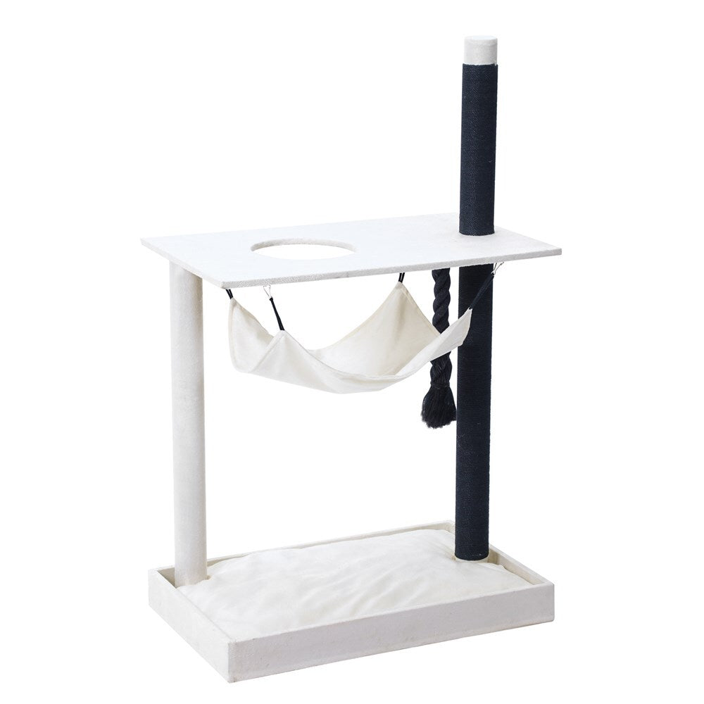 Cat play stand with hammock and scratching post on a white background at Pet Servo