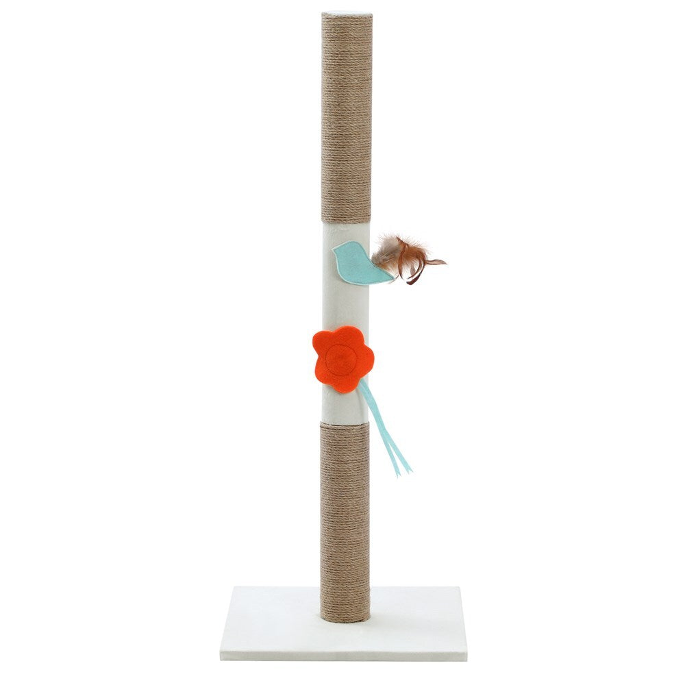 Cat scratch post with colorful decorations on a white background at Pet Servo