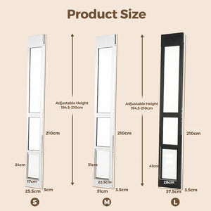 Measurement chart for pet doors with dimensions labeled at Pet Servo