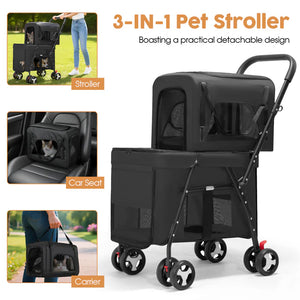 3-in-1 pet stroller with detachable car seat and carrier on a white background