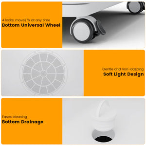 Product features with text labels on an orange and white background at Pet Servo