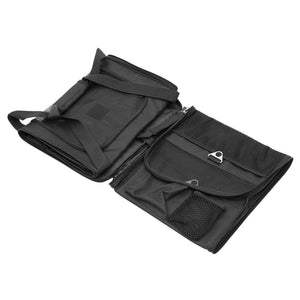Black travel organizer with multiple compartments on a white background at Pet Servo